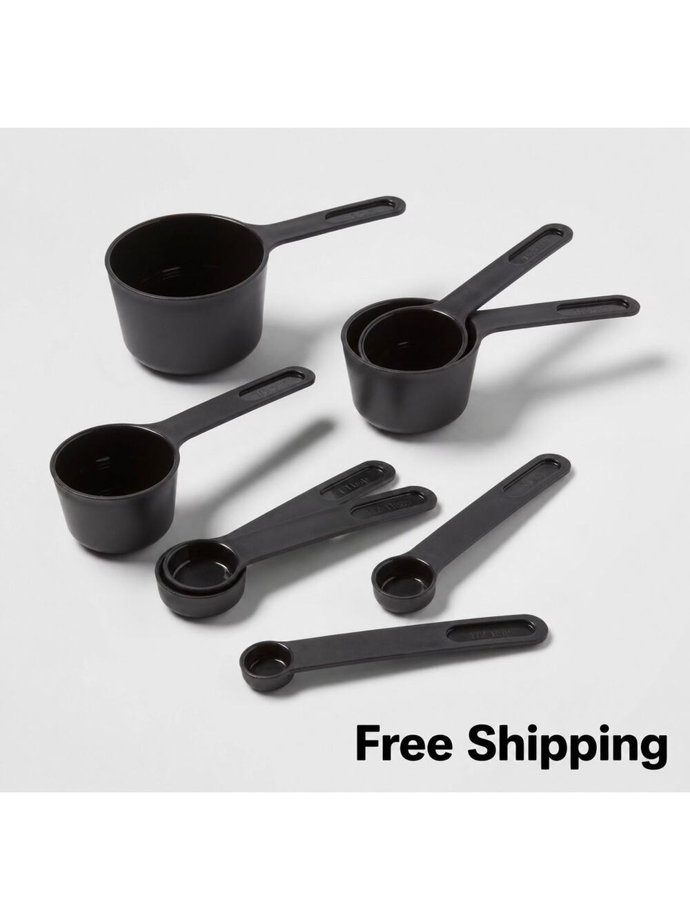 Room Essentials Plastic Measuring Cup & Spoon Set 8 Pc Black NEW